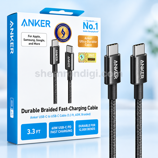 کابل شارژ دو سر تایپ سی انکر مدل ANKER USB-C PD 60W مشکی طول 1 متر